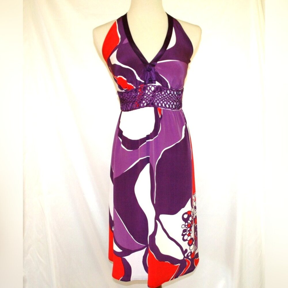 Beth Bowley Purple Red 100% Silk Halter Dress Size 2